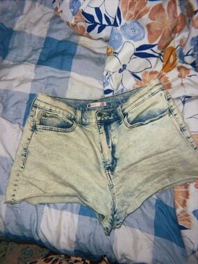 SO Bleached Light Blue High-Waist Denim Shorts